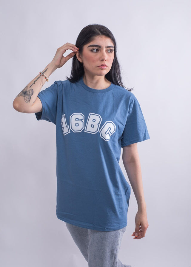Damen T-Shirt Blau 16BC Frontprint